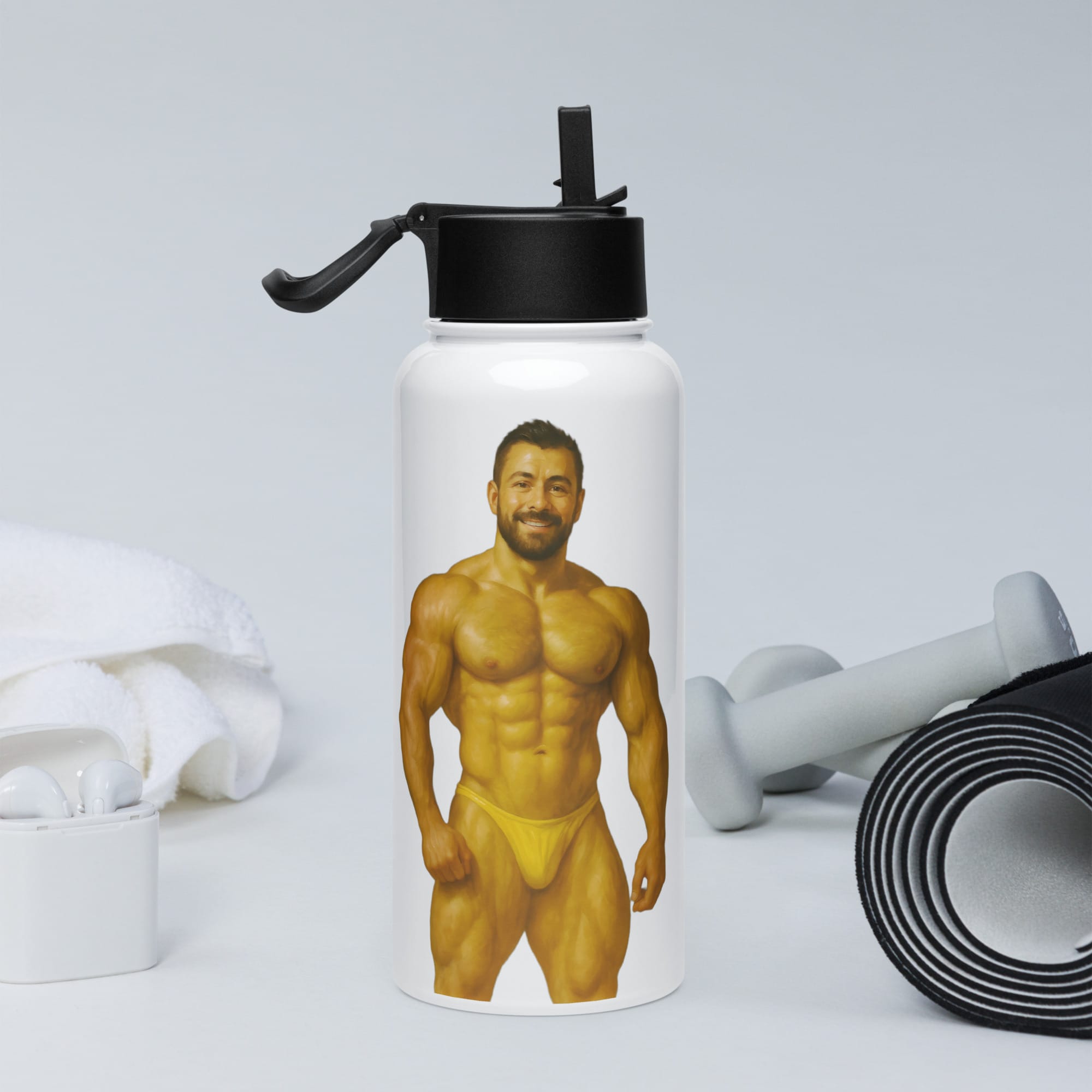 Stainless steel water bottle with a straw lid